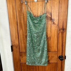 NWT H&M green sequin party dress size XS